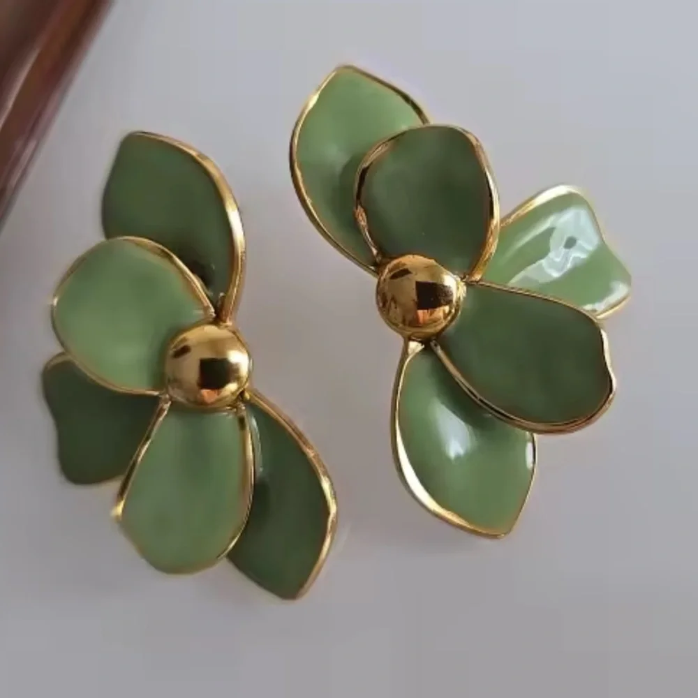 Sage Green Petal Floral Earrings
